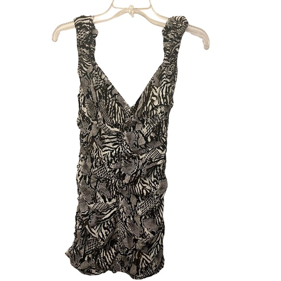 Wilfred by Aritzia animal print ruched mini dress size 2 - Picture 3 of 10